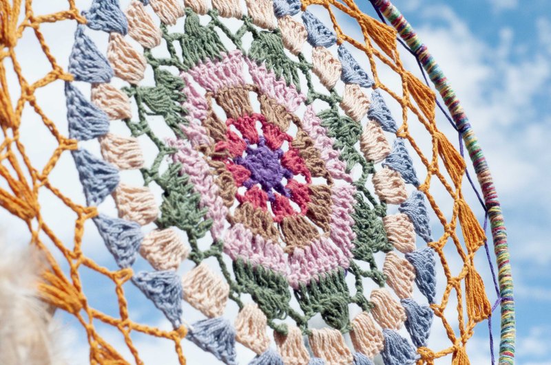 民族风boho手工编织棉麻彩虹捕梦网吊饰dream Cather-缤纷色蕾丝 - 摆饰 - 棉．麻 多色