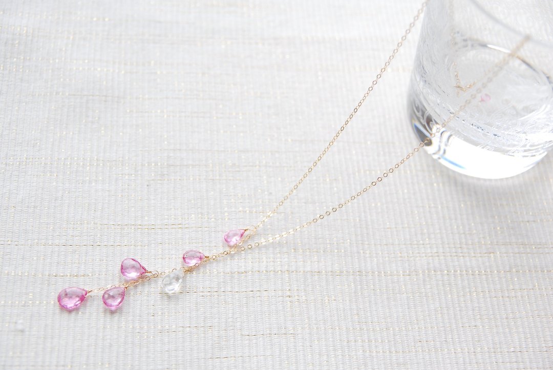 Pink Topaz Spring Ranman Necklace 14kgf - 项链 - 宝石 粉红色