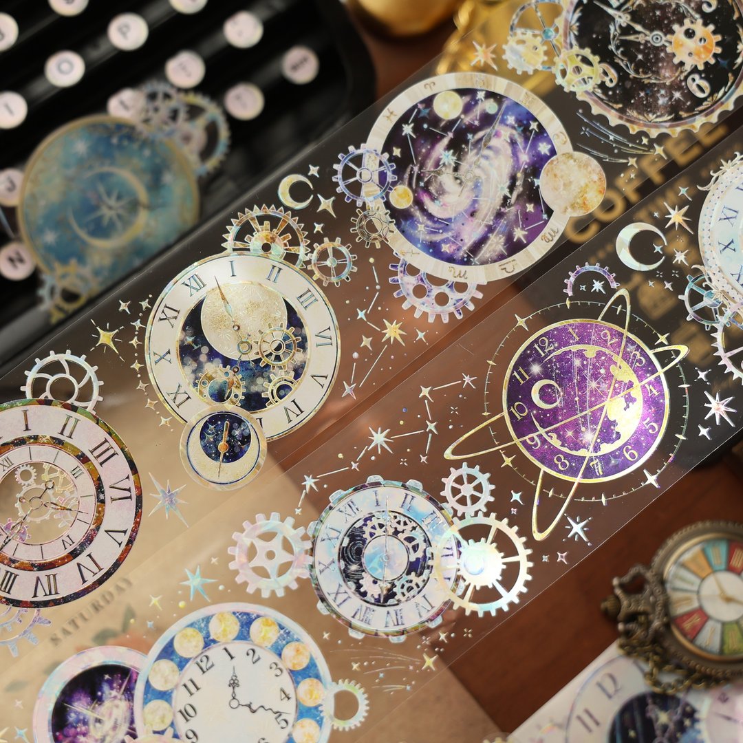壹洱文創第16期新品現貨【鐘表齒輪】和紙膠帶貝殼光手賬PET星空 - 纸胶带 - 其他材质 蓝色