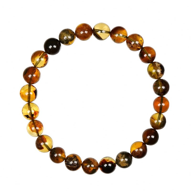 【正佳珠宝】蜜蜡琥珀 高品溶洞植物蓝珀 7.4-7.8mm 溶洞植物蓝珀 - 手链/手环 - 半宝石 多色