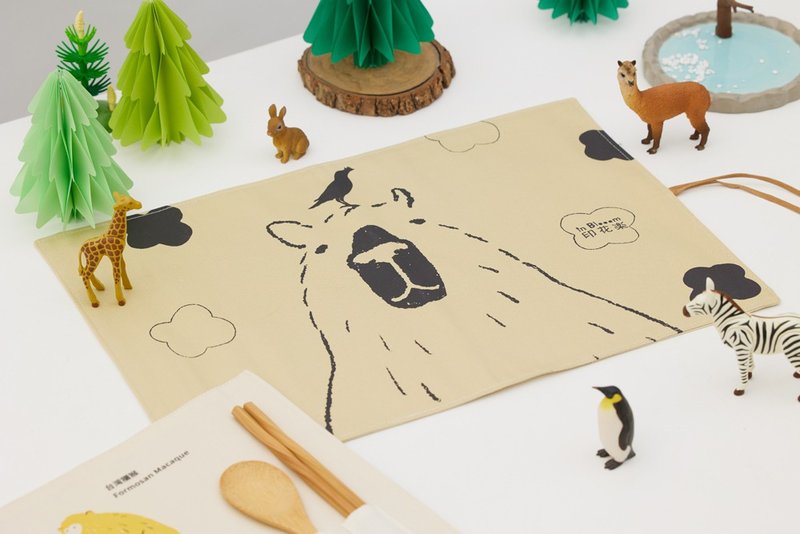 印花乐动物园餐垫(含餐具)/有机棉/闪亮的明星 - 餐垫/桌巾 - 棉．麻 卡其色