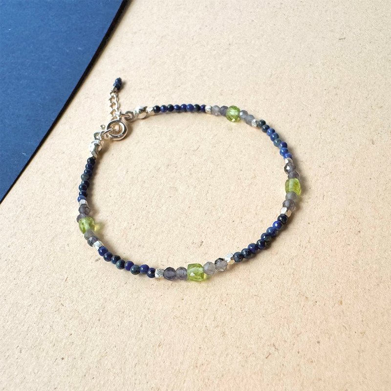 Found.Myth 提升直觉与洞察力 天然青金石 橄榄石925纯银手链 - 手链/手环 - 纯银 银色