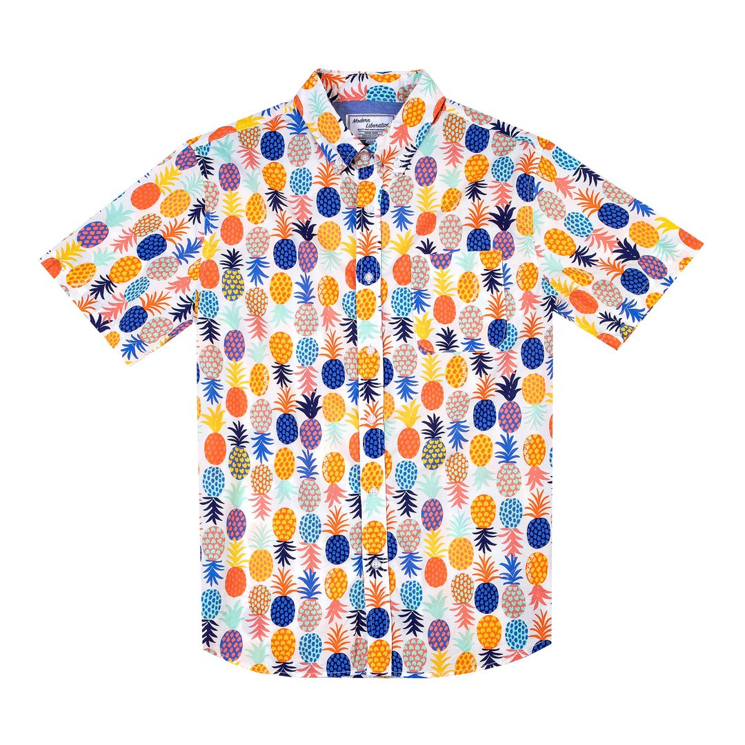 Men's Color Pineapple Shirt 男装彩色凤梨衬衫 - 白色 - 男装衬衫 - 棉．麻 