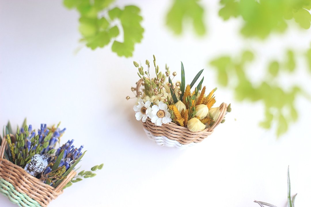 磁铁小花篮·干燥花·不凋花·毕业礼物·毕业花束·迷你·编织 - 干燥花/捧花 - 植物．花 白色