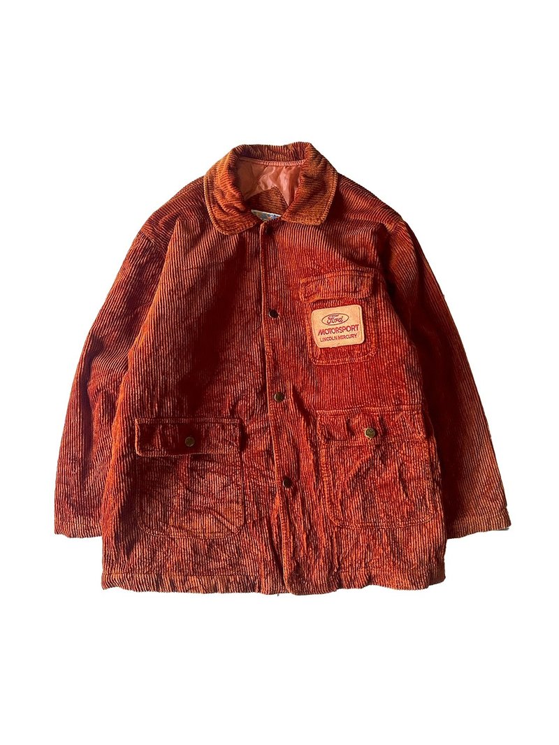 --两光师古着--橘色粗灯芯绒压印扣大衣 - 男装外套 - 其他材质 橘色