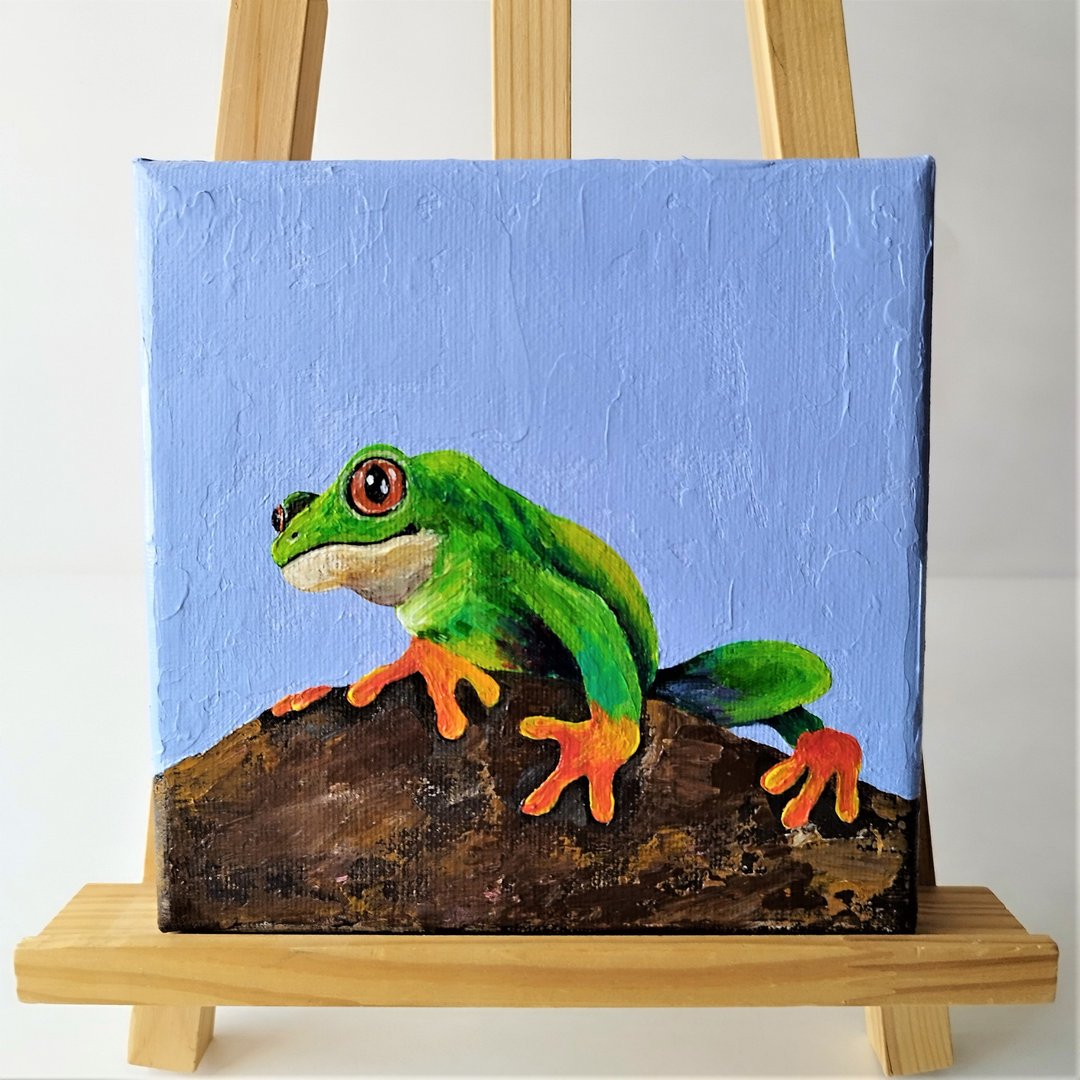 Hand-Painted Acrylic Frog Artwork - Perfect Wall Decor for Animal Art Lovers - 墙贴/壁贴 - 压克力 多色
