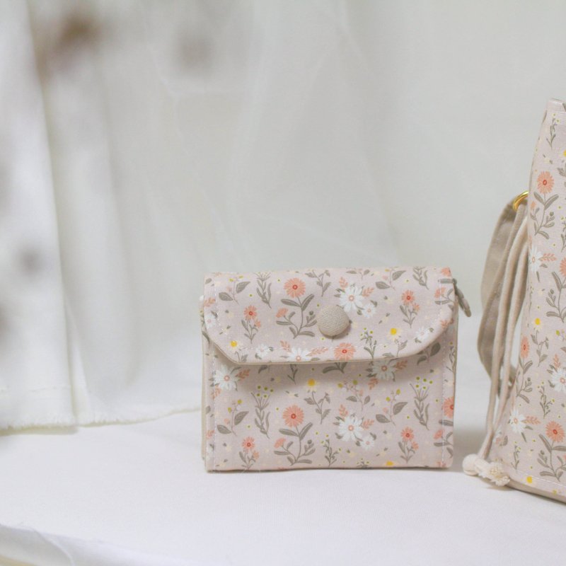 雏菊小花三层磁扣零钱包 - 皮夹/钱包 - 棉．麻 卡其色