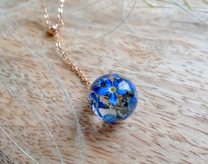 套索项链 纯银勿忘我花卉玫瑰金首饰鲜花 - 项链 - 纯银 蓝色