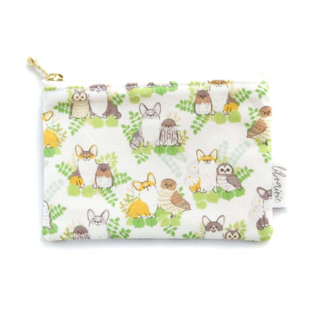 Kogipochi Corgi and Owls Coin Case Card Case - 化妆包/杂物包 - 棉 绿色
