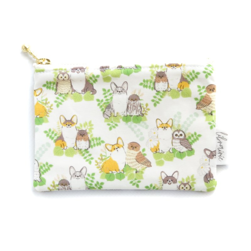 Kogipochi Corgi and Owls Coin Case Card Case - 化妆包/杂物包 - 棉．麻 绿色