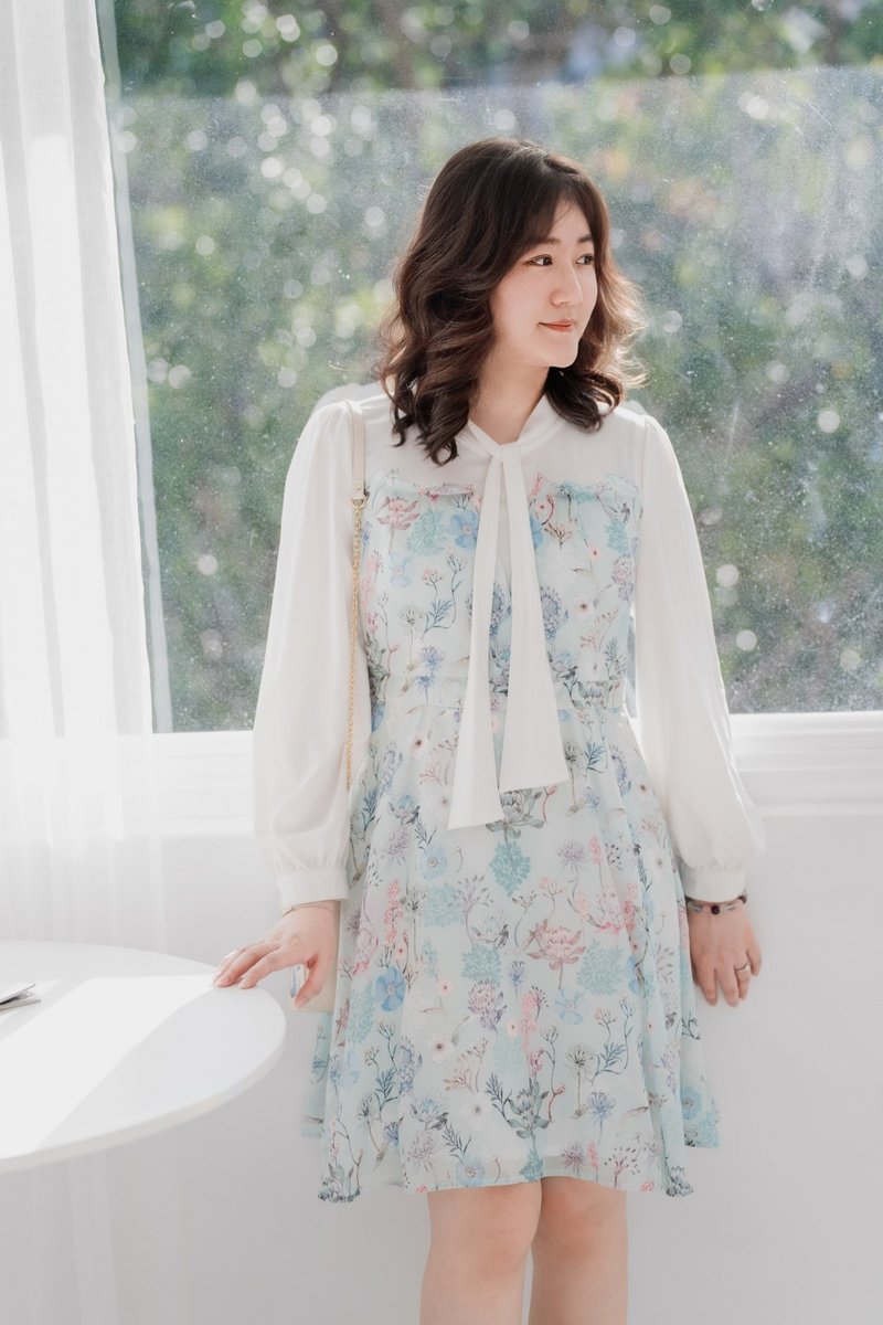 【南非开普敦】大和公主 雪纺拼接长袖洋装 皇后普蒂亚 绿 - 洋装/连衣裙 - 棉．麻 绿色