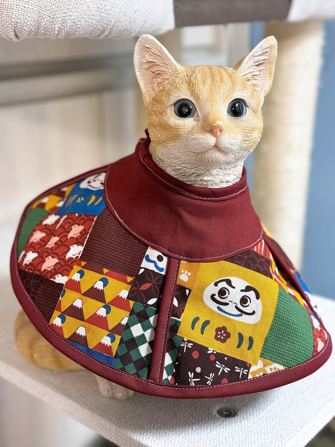 猫咪专用头套 防抓防舔 伊莉莎白项圈 - 衣/帽 - 棉 红色