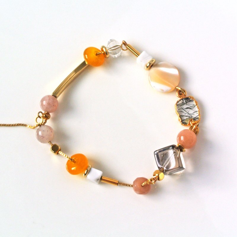 简约系。黑髪晶半宝石手链 - 手链/手环 - 宝石 橘色