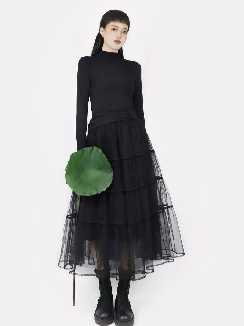 手工網紗拼接蓬蓬裙 A字裙 紗裙 半身裙 長裙 多層次穿搭 - 裙子 - 聚酯纤维 多色