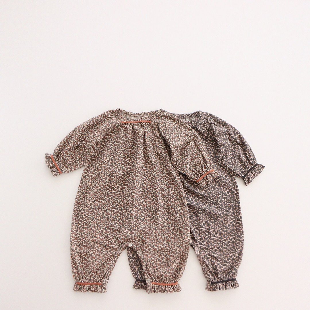 韩国荷叶袖子山茶花图案轻薄宽松连身衣 •Camellia Bodysuit• - 包屁衣/连体衣 - 棉 