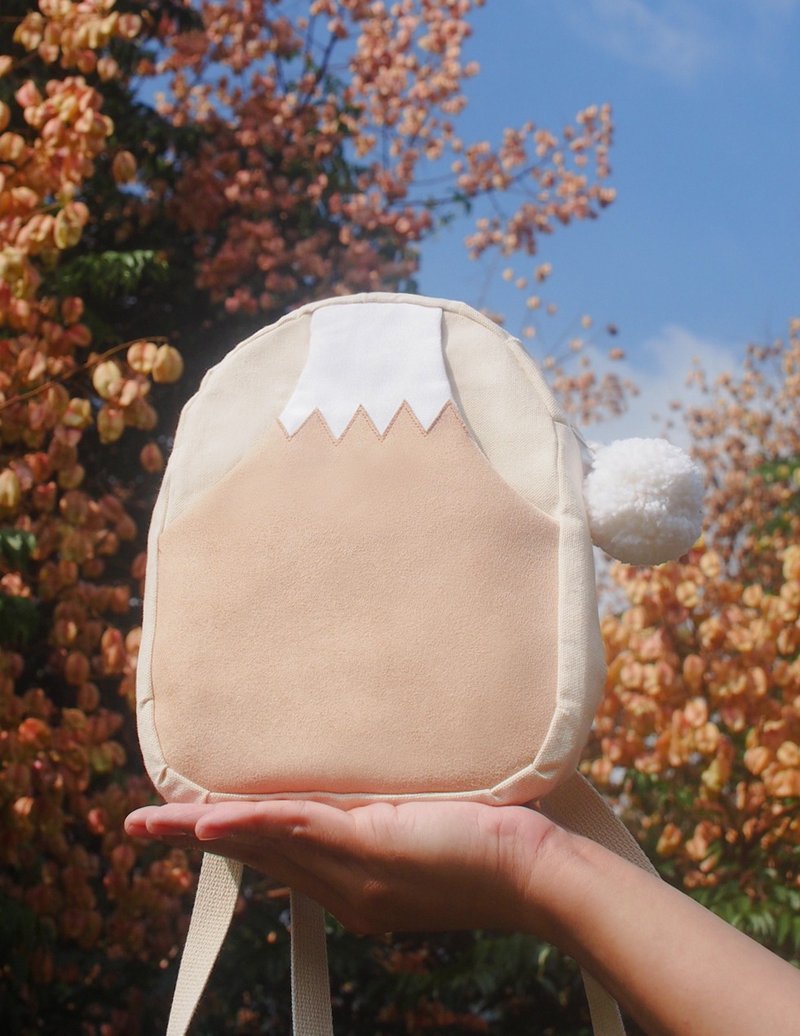 日本 幸运 奶茶色 富士山  森林系 迷你后背包 - 侧背包/斜挎包 - 棉．麻 咖啡色