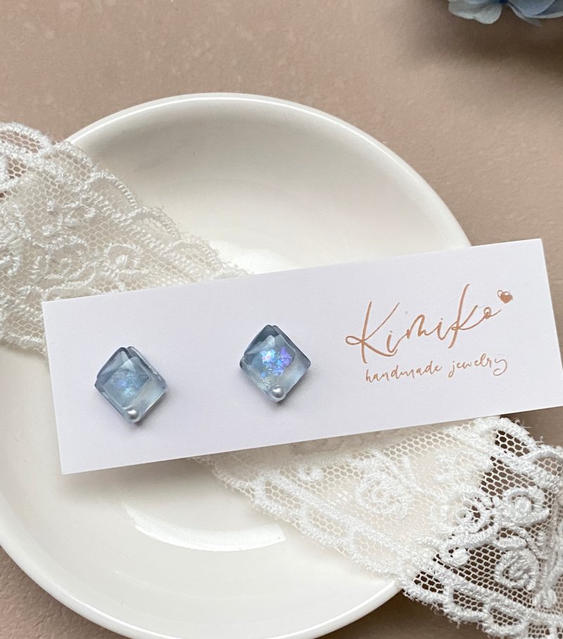 冰蓝灰夜雾柔光几何耳环・静谧之光系列之二 - 耳环/耳夹 - 不锈钢 蓝色