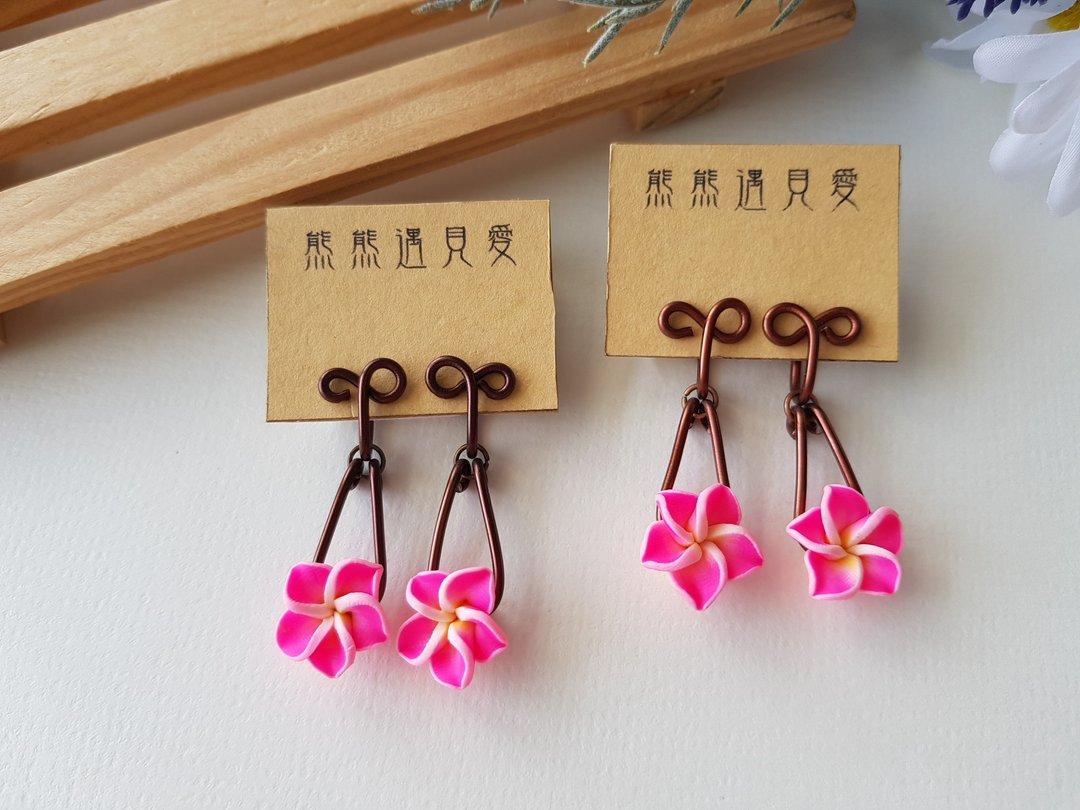【秋千】桃红~无痛耳夹、夹式耳环、耳钩 - 耳环/耳夹 - 其他材质 