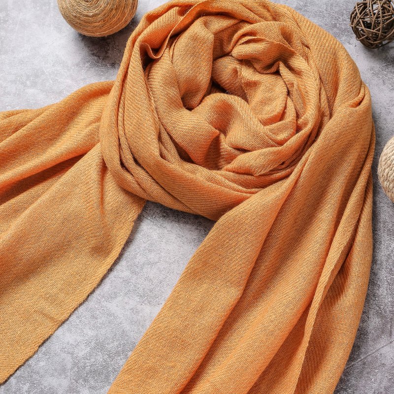 Cashmere羊毛围巾/披肩 姜黄 厚款 手工编织 - 围巾/披肩 - 羊毛 橘色