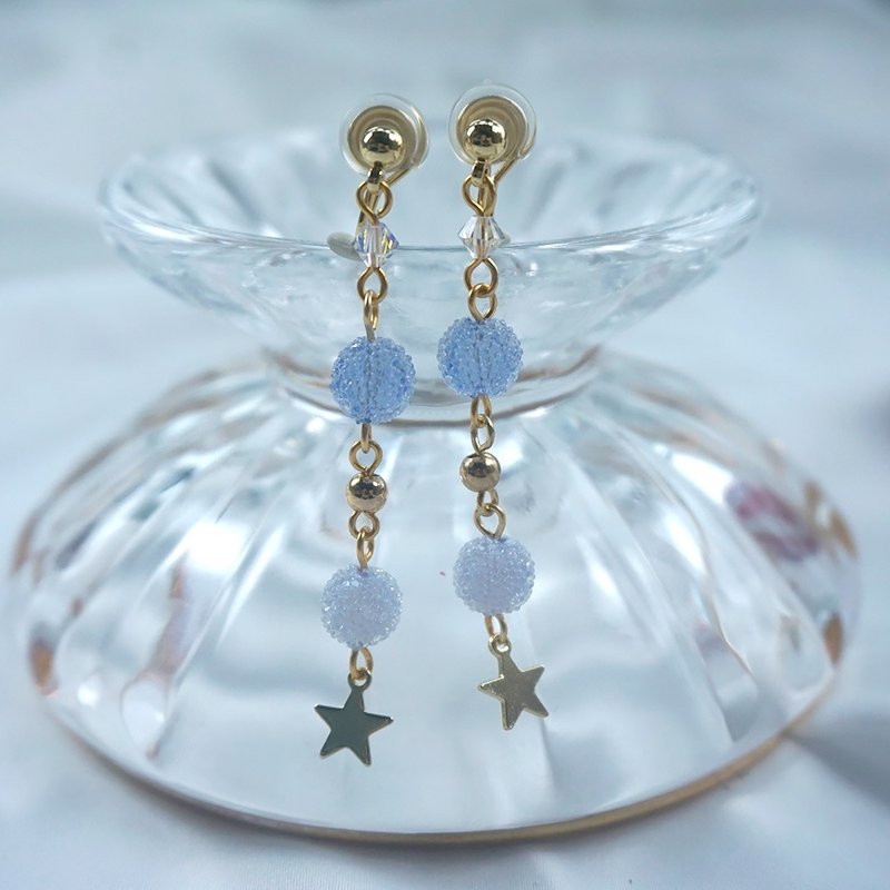 耳畔的流星 手作流苏耳夹 日本糖球星星耳钉耳针 小众饰品 礼物 - 耳环/耳夹 - 其他材质 蓝色