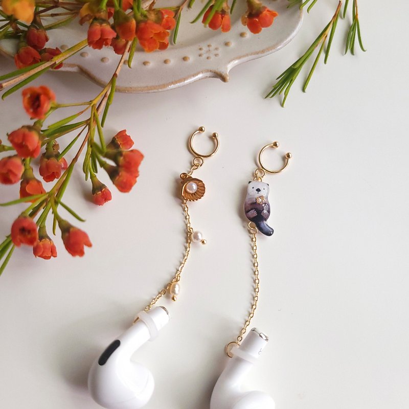 【动物们 No.015】海獭敲贝壳 · 耳机防掉链 防丢链 - 耳环/耳夹 - 树脂 