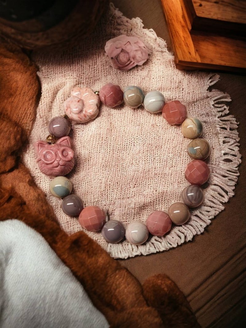 阿拉善眼镜猫温柔色系设计款手串 - 手链/手环 - 玉石 