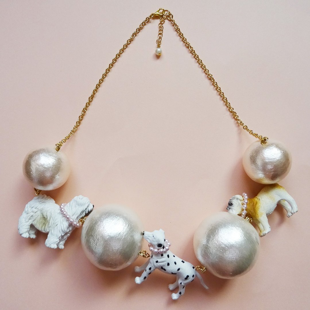 Sedmikrasky dog x big pearl necklace - 项链 - 塑料 白色