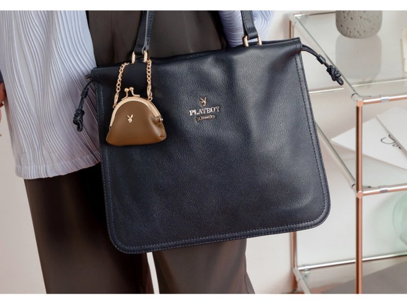 PLAYBOY - 方形肩背包附长背带 Striking系列 - 深蓝色 - 手提包/手提袋 - 真皮 蓝色