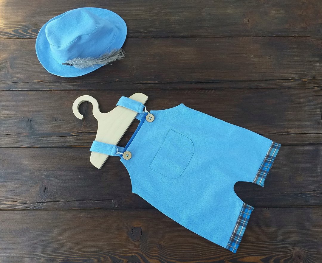 Newborn photography outfit -baby boy romper, baby overalls and cap  photo prop - 其他 - 棉 蓝色