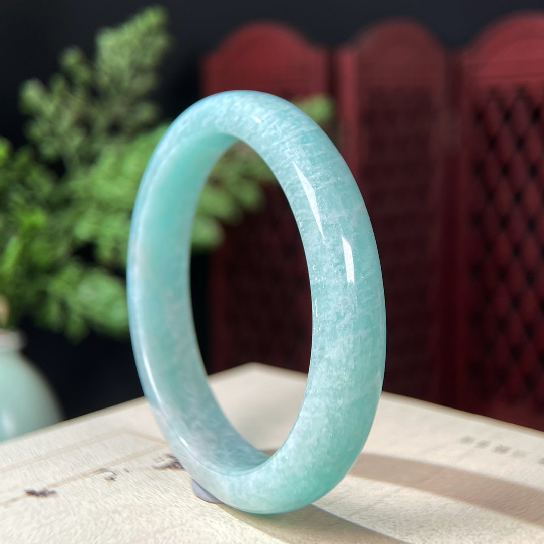 玉化高瓷天河石手镯57+MM 老矿星光猫眼亚马逊石手环 优雅 静谧 - 手链/手环 - 半宝石 