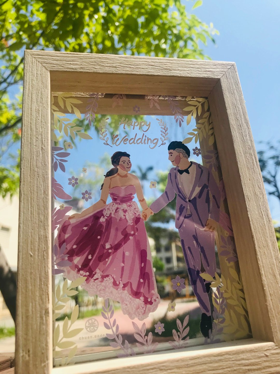 似颜绘插画-透明压克力木质相框-婚礼小物纪念品 - 画框/相框 - 其他材质 