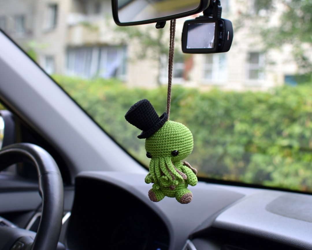 Cthulhu stuffed toy, Car mirror accessory, Cute car accessories - 玩偶/公仔 - 棉 绿色