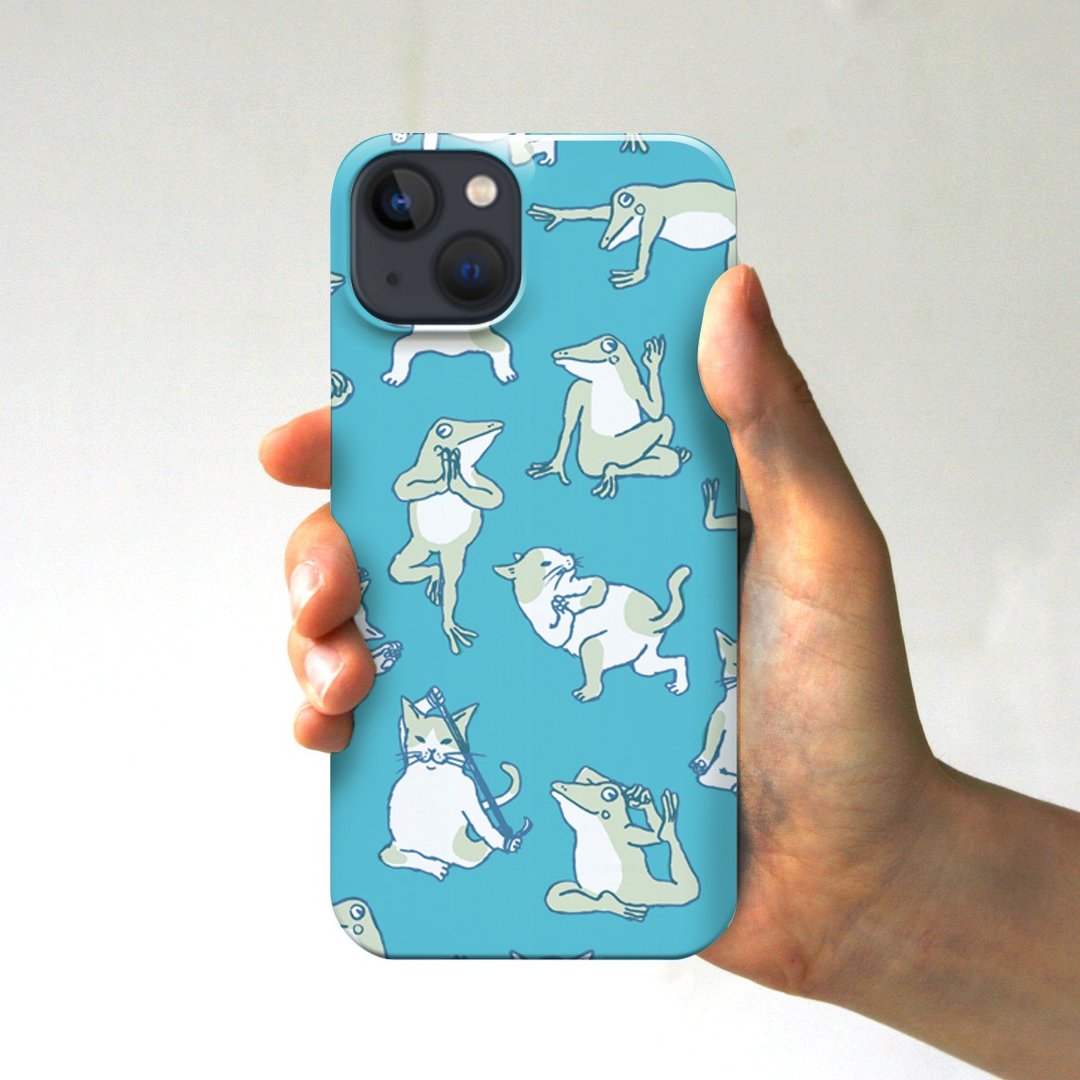 iPhone Case Cat and Blue Frog Enjoying Yoga Sky - 手机壳/手机套 - 塑料 蓝色