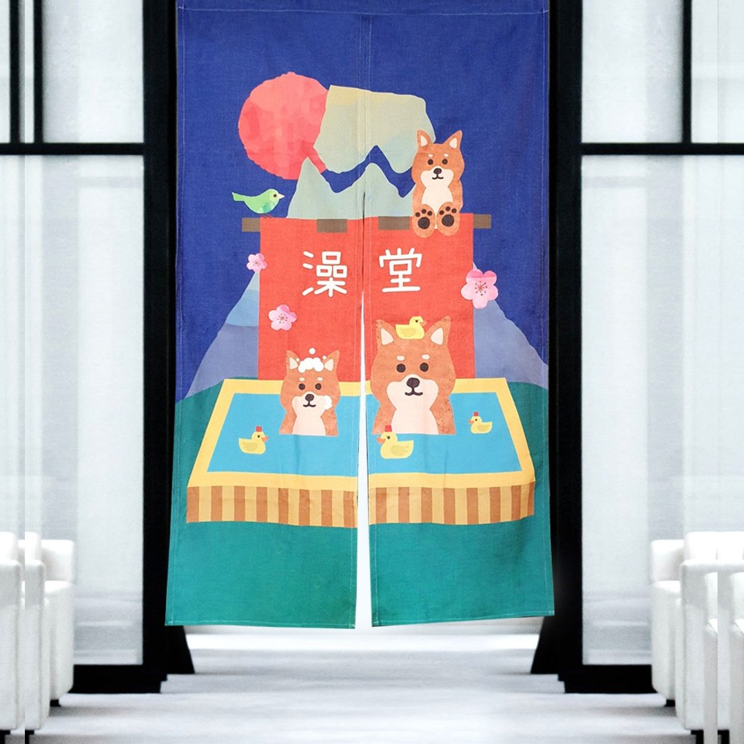 门帘 柴犬澡堂 富士山 - 门帘/门牌 - 棉 多色