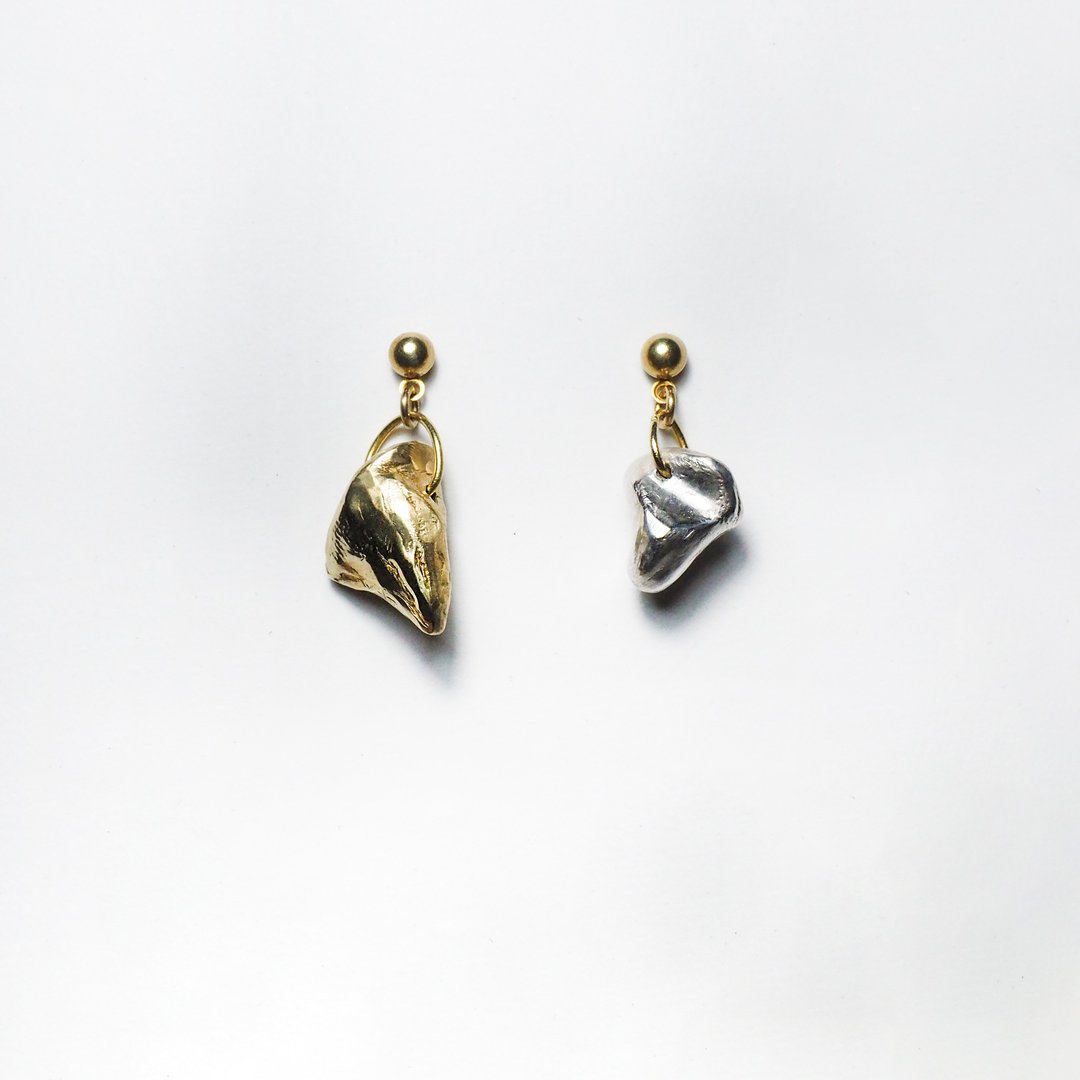 石- 对话 耳环 (垂坠) Stone - Dialogue Earrings (dangle) - 耳环/耳夹 - 银 银色