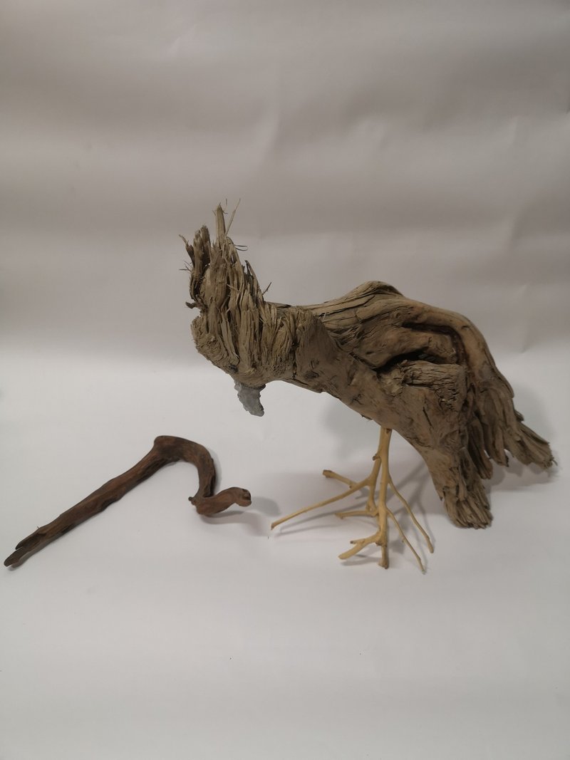 - 鹦鹉与蛇 - 木制艺品 木头摆饰 木头摆饰品 手作艺品 木头摆件 - 摆饰 - 木头 咖啡色