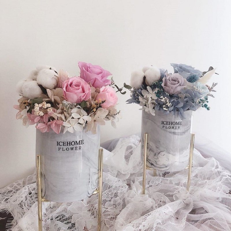 金属架大理石甜美粉永生花礼 祝贺花礼 生日花礼 粉色  永生花 - 摆饰 - 植物．花 粉红色