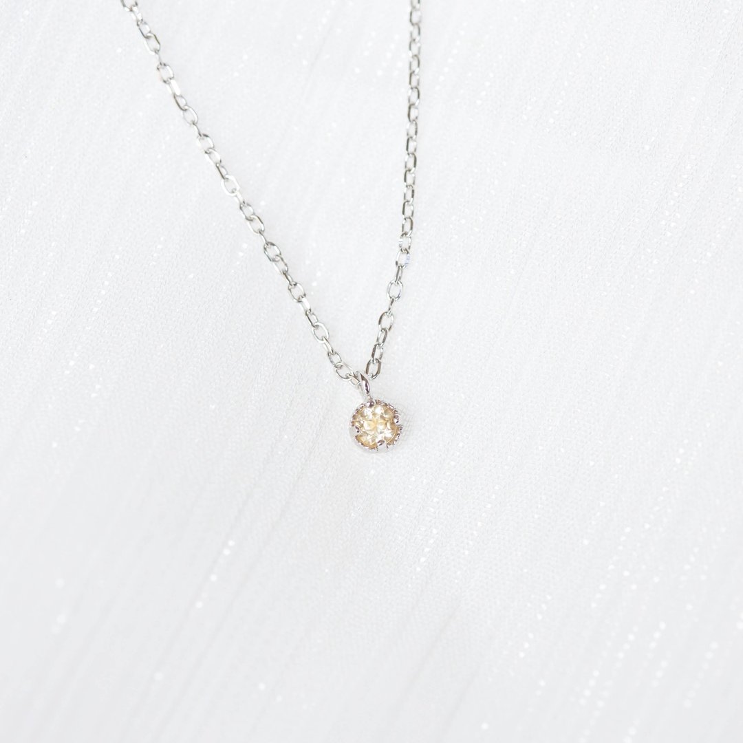 黄水晶925纯银小蛋糕项链 - 项链 - 水晶 银色