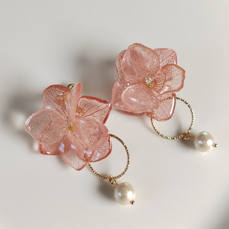 知美Mitanmut  抹霞 日系干燥花仙气原创小众真花手作耳针耳夹 - 耳环/耳夹 - 植物．花 粉红色