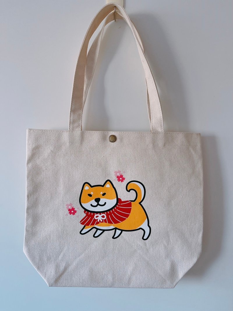 柴犬 樱花 L size 帆布袋 - 手提包/手提袋 - 其他人造纤维 白色