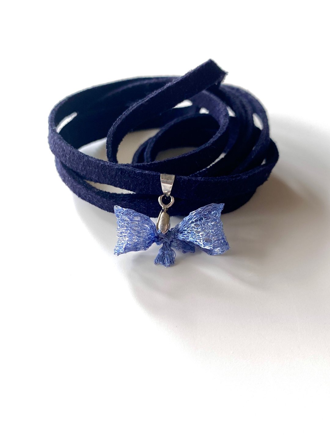 烟薰蓝蝴蝶结 choker 项链 (Bow Tie 款) - 项链 - 其他金属 蓝色