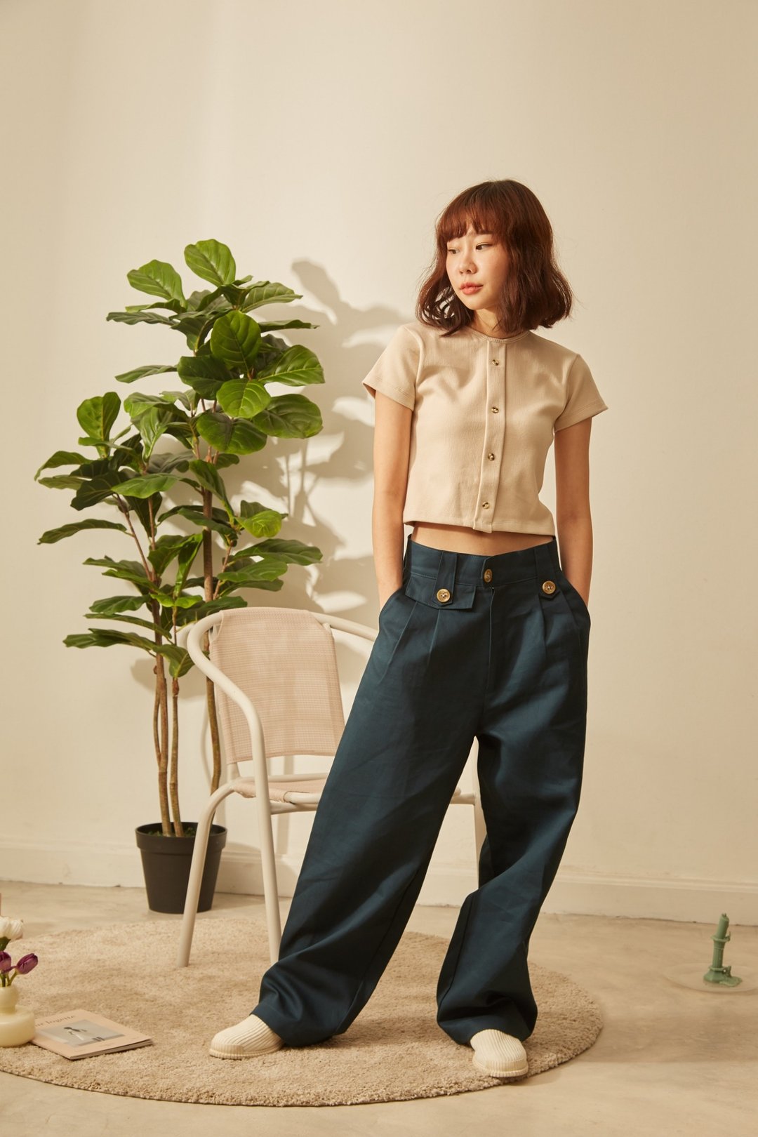 Highestjump Button Pant V2 (deep blue) - 女装长裤 - 棉 蓝色