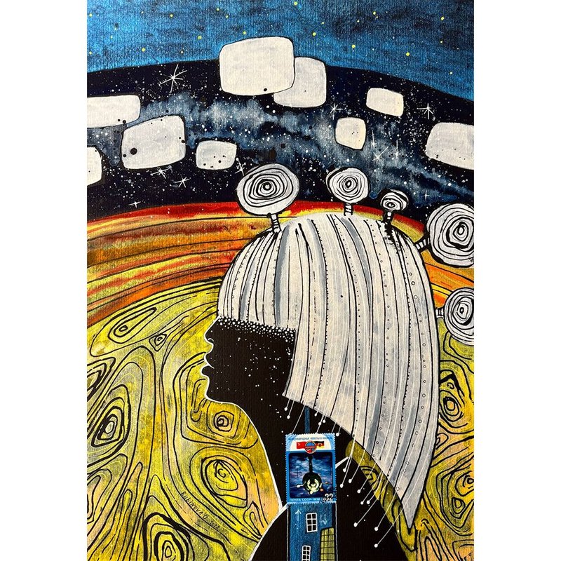 太空女孩画作 原创艺术 奇幻壁饰 黑纸艺术品 - 墙贴/壁贴 - 纸 黑色