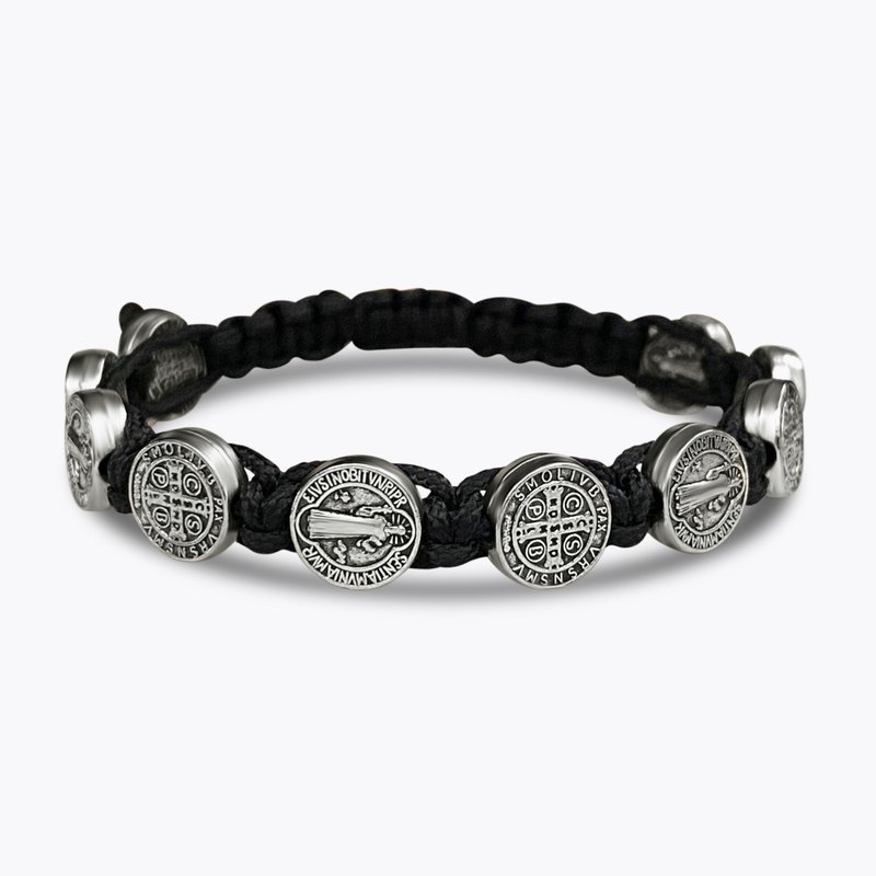 手链 手工编手围长度可随意调整 双面圣本笃 黑色造型 8250001 - 手链/手环 - 其他金属 银色