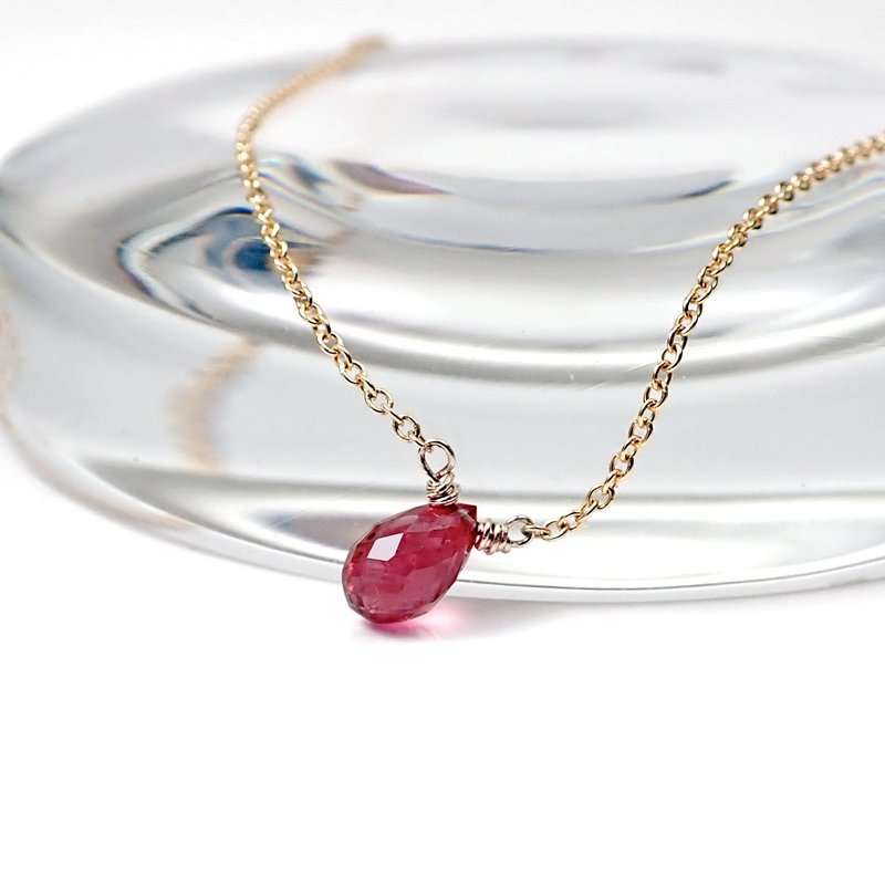 仅此一件 - 天然水滴形凤梨车工红宝石项链.美国注金14KGF - 项链 - 宝石 红色
