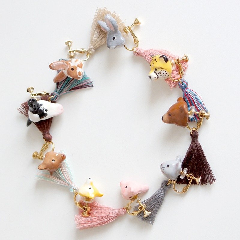 ［独角森林］奶茶兔 单只耳夹／耳针 - 耳环/耳夹 - 其他材质 