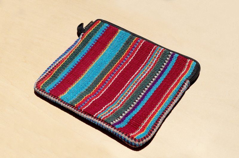 情人节礼物 限量一件 手工织布收纳包 / 民族风包 / 相机包 / 化妆包 / 手机包 / 手拿包 -  民族风魔幻蓝线条 - 手拿包 - 棉．麻 多色