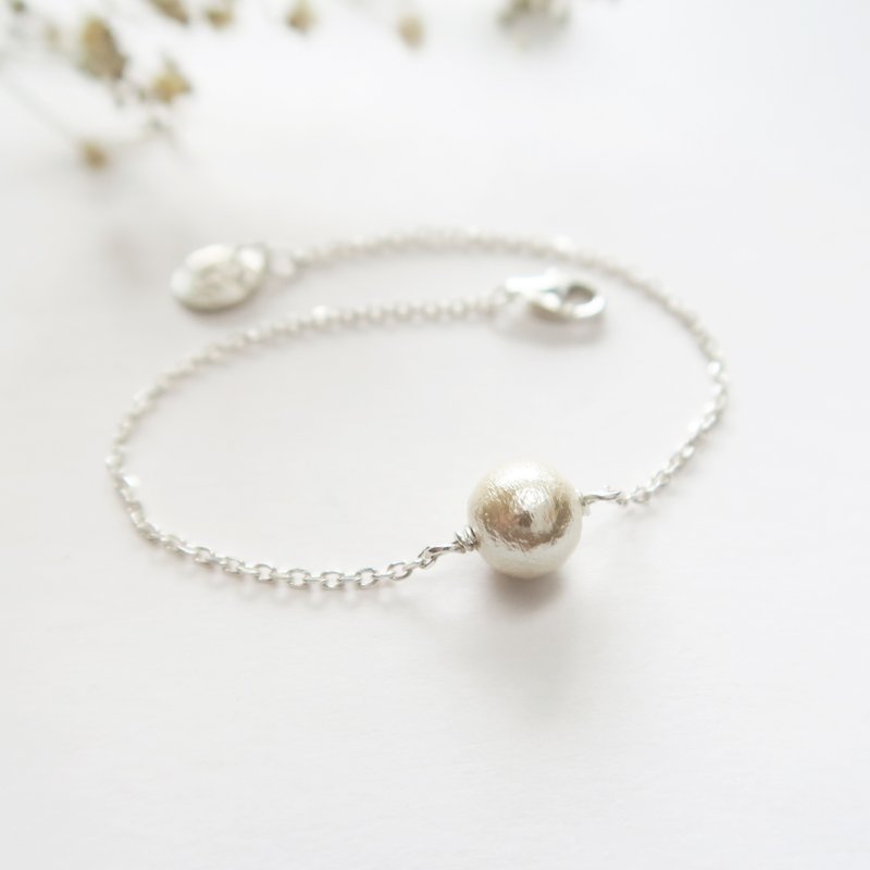 925 纯银 棉珍珠 定制化刻字 圆牌 手链 免费送礼包装 - 手链/手环 - 纯银 银色