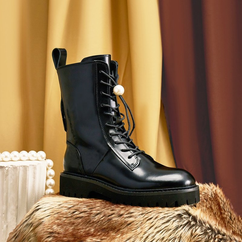 | HOA | 低筒绑带马丁靴 | 基本款 | 5563 | - 女款短靴 - 真皮 黑色