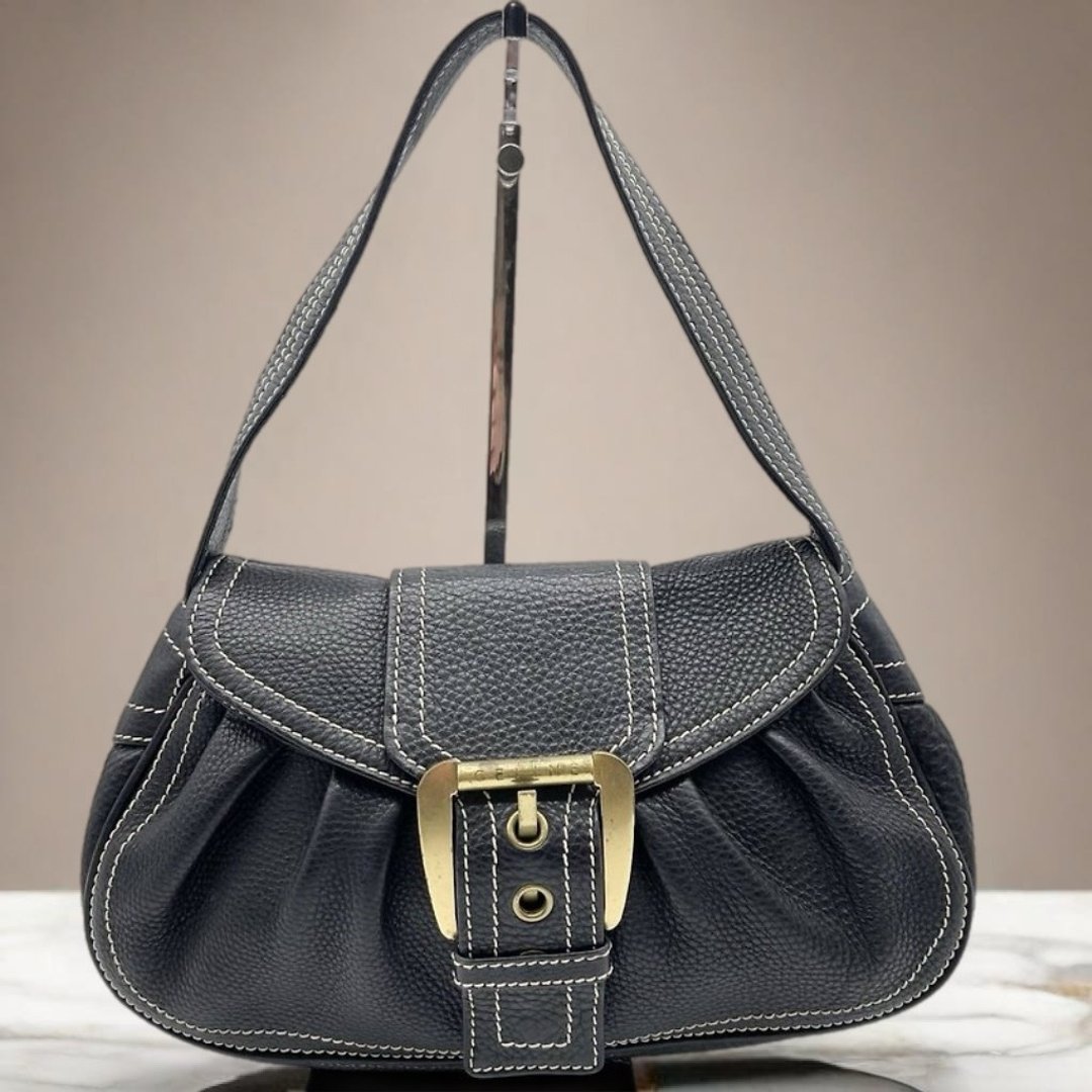 【特选货品】中古二手Celine蓝黑色皮革腋下包侧背单肩孭小手袋 - 侧背包/斜挎包 - 真皮 黑色